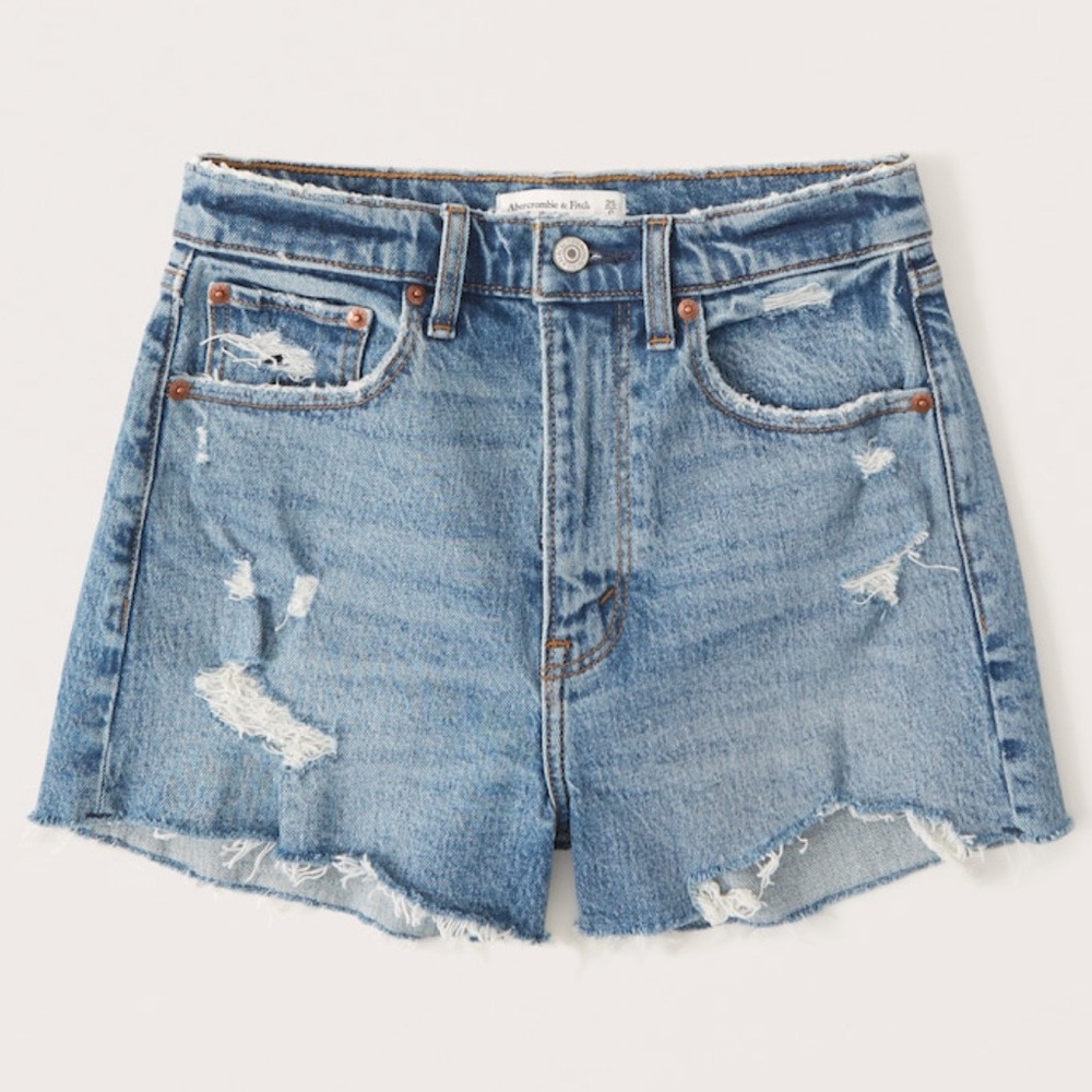Abercrombie & Fitch Light Blue High-Rise Distressed Denim Shorts